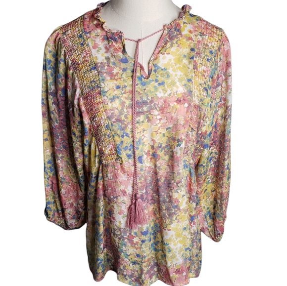 Zac & Rachel Boho Peasant abstract floral rayon blend top medium ♡ - Picture 5 of 9